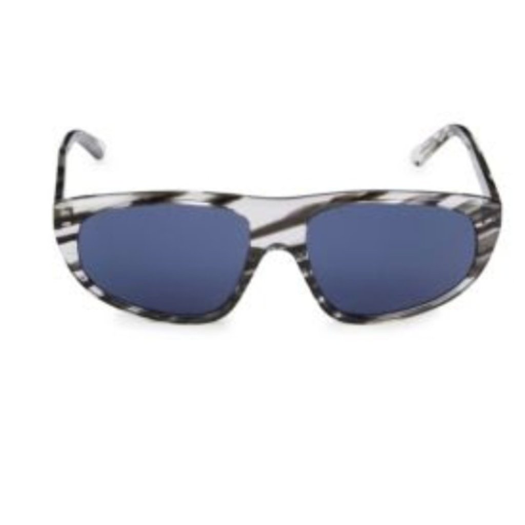 Balenciaga 60mm Rectangle Sunglasses Zebra With Blue Lenses